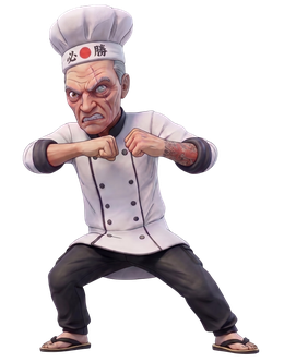 The chef, cleaver in hand