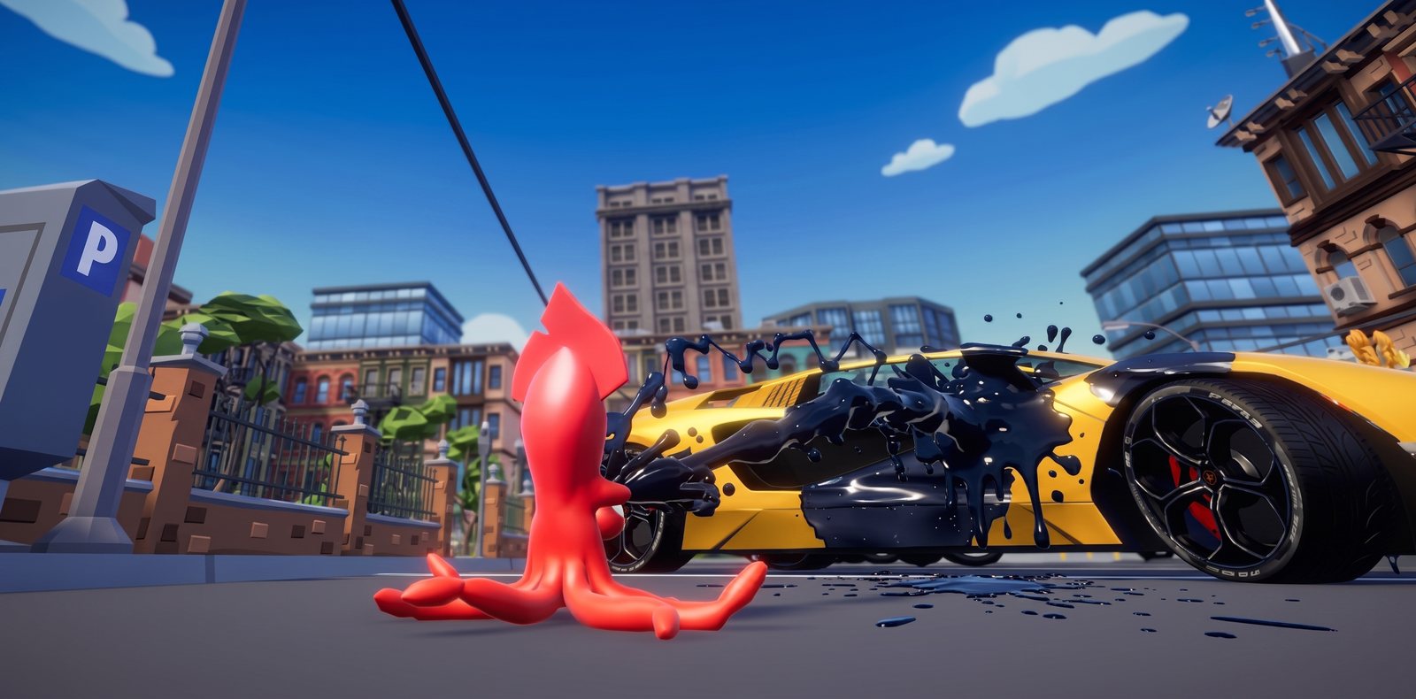 The squid has blasted a yellow supercar with black ink