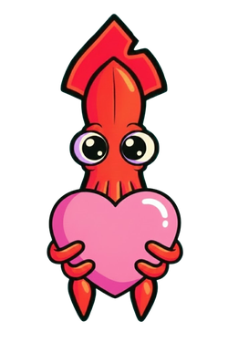 The squid hugging a big pink heart